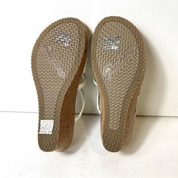Skechers Cali Luxe Foam Wedge Cork Sandals Women's 11 Slip On White Faux Leather - Picture 10 of 10